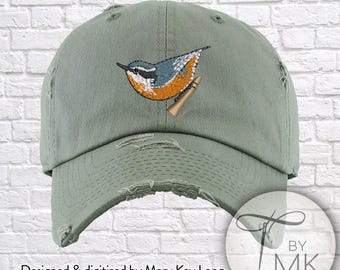 Nuthatch Bird Enthusiast Red Breasted Nuthatch Embroidered Hat