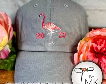 Embroidered Flamingo Hat: Pigment Dyed Cotton Twill Bird Gift