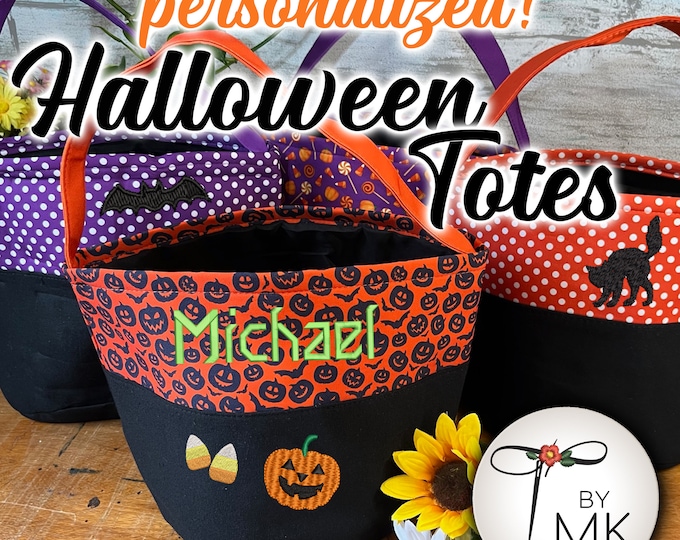 Personalized Halloween Tote | Custom Embroidered Tote | Halloween Bucket | Halloween Basket | Trick or Treat Bag