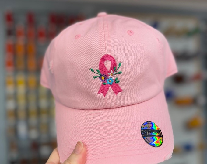 Pink Ribbon Floral Hat Breast Cancer Awareness
