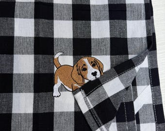 Beagle Puppy Plaid Kitchen Towel