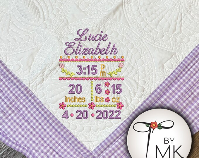 Personalized Baby Quilt | Monogram Baby Quilts | Birth Stat Quilt | Personalized Baby Gifts | Monogrammed Baby Blanket