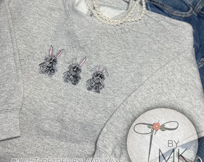 Embroidered Fringed Fluffy Bunny Sweatshirt Easter Gift