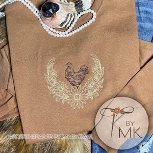 Embroidered Chicken Floral Sweatshirt Chicken Gift