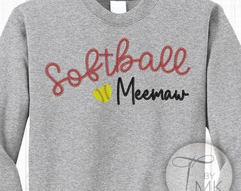 Embroidered Softball or Baseball Sweatshirt for Grandma Meemaw Nana Mimi