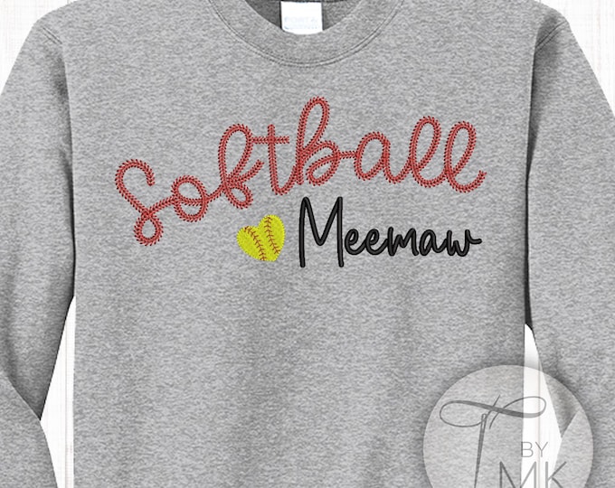 Embroidered Softball or Baseball Sweatshirt for Grandma Meemaw Nana Mimi