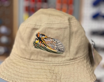 Embroidered Cicada Bucket Hat