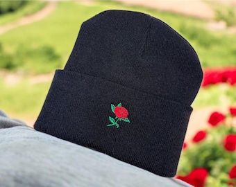 Rose Beanie Winter Knit Flower Hat Flower Gift