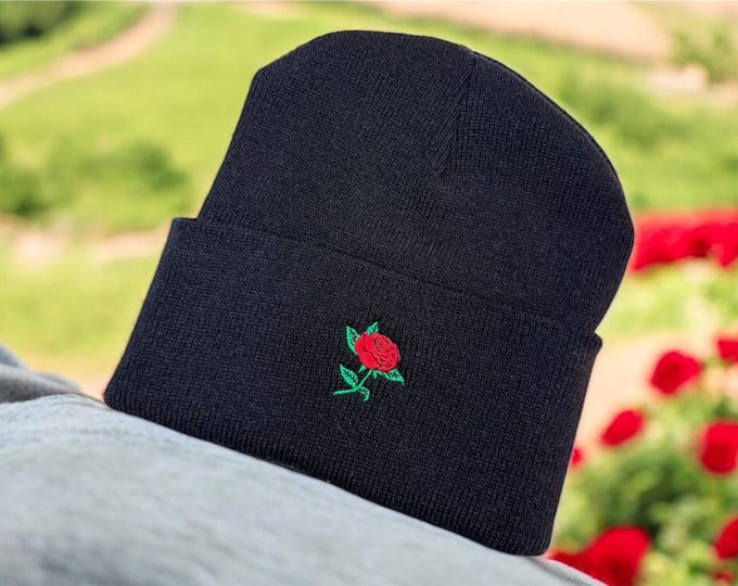 Rose Beanie Winter Knit Flower Hat Flower Gift