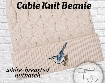 White-breasted Nuthatch Bird Beanie Winter Cable Knit Hat Bird Gift