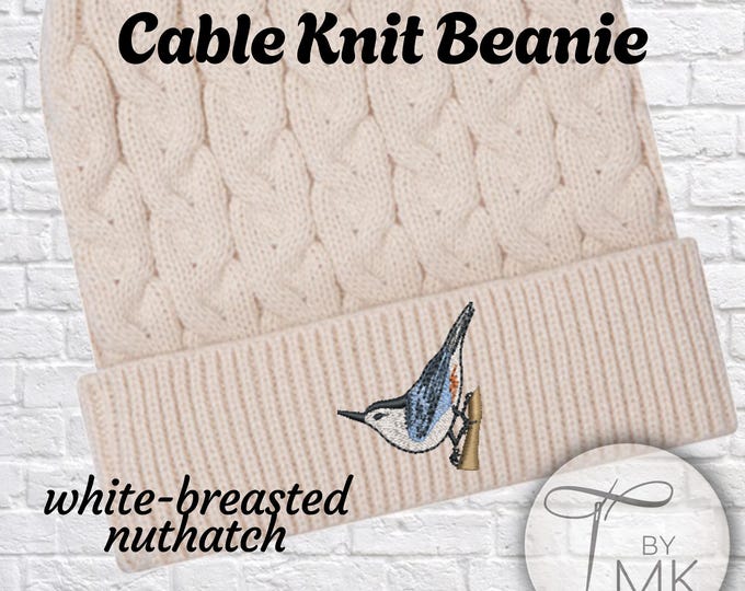 White-breasted Nuthatch Bird Beanie Winter Cable Knit Hat Bird Gift