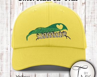 Embroidered Monarch Caterpillar Hat: Ladies Cotton Twill Dad Cap