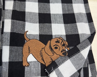 Dachshund Puppy Plaid Kitchen Towel