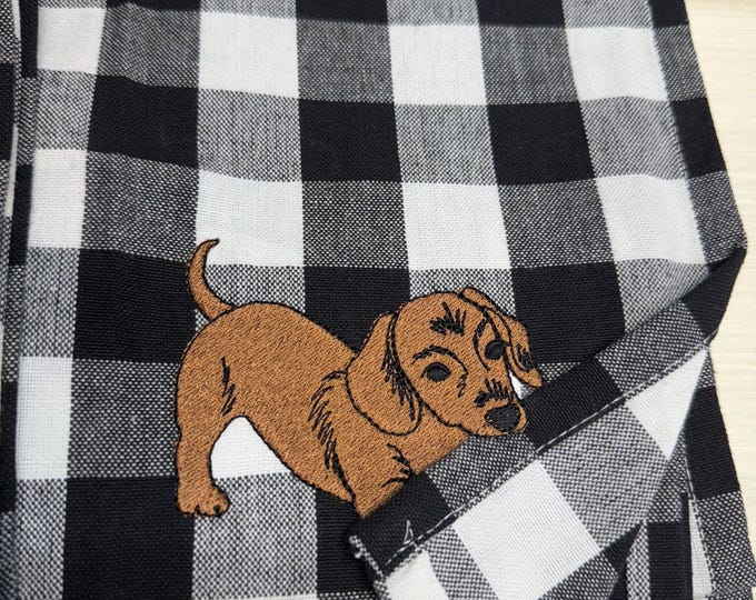 Dachshund Puppy Plaid Kitchen Towel