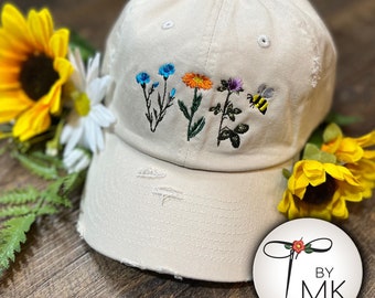 Embroidered Wildflower Hat: Customizable Floral Baseball Cap