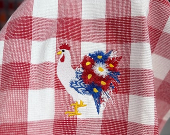 Red White Blue Patriotic Fringed Chicken Plaid Kitchen Towel