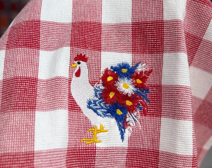 Red White Blue Patriotic Fringed Chicken Plaid Kitchen Towel