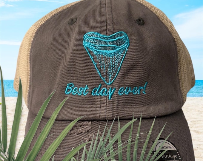 Megalodon Shark Tooth Distressed Mesh Hat