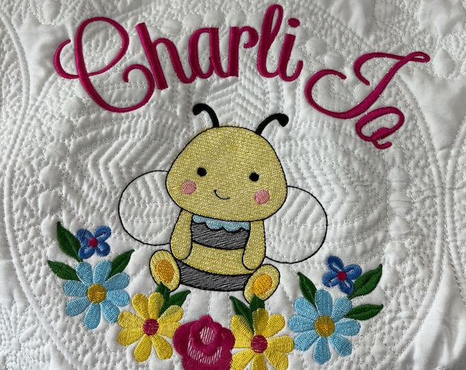 Personalized Baby Quilt | Nursery Gift | Baby Bee Quilt | Personalized Baby Gifts | Monogrammed Baby Blanket