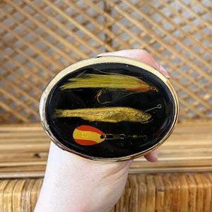 Vintage Von West Fly Fishing Belt Buckle Fort Collins Co 70s 80s Fishing Buckles