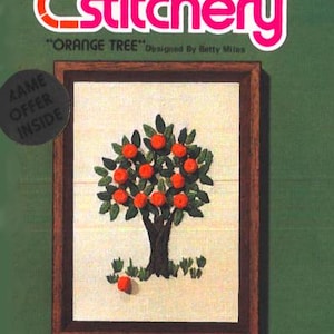 DIGITAL &#39;Orange Tree&#39; Jiffy Stitchery Crewel Kit #282b 70s Embroidery Crewel Pattern