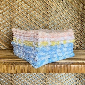Vintage Floral Washcloths BLUE YELLOW or PINK St Mary&#39;s 60s 70s Wash Cloth Hand Towels