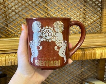 Vintage 70s Gemini Coffee Cup Gold Leaf Gemini Zodiac Mug