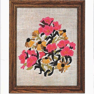 DIGITAL &#39;Summer Flowers&#39; American Family Craft&#39;s Crewel Kit 11x14 Vintage Floral Embroidery Pattern