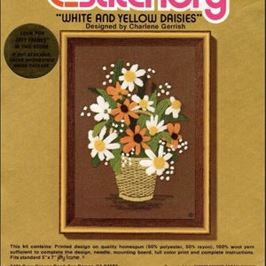 DIGITAL &#39;White & Yellow Daisies&#39; Jiffy Stitchery&#39;s Crewel Kit 223 5x7 Vintage Floral Embroidery Pattern