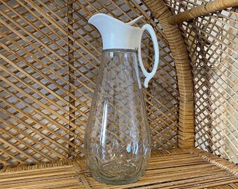 Vintage Log Cabin Glass and Plastic Syrup Dispenser Tall Creamer Pitcher