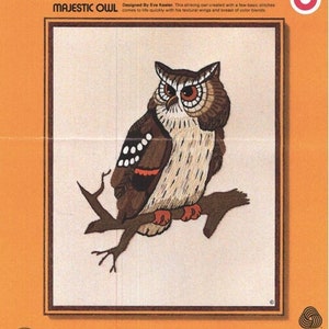 DIGITAL &#39;Majestic Owl&#39; Sunset Stitchery Crewel Kit 70s Animal Embroidery Pattern