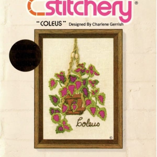 DIGITAL 'Coleus' Jiffy Stitchery's Crewel Kit 5x7 Vintage Floral Embroidery Pattern