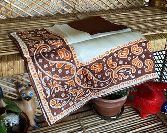 Vintage Brown Cream Orange Paisley Silk Square Scarf MCM Scarves