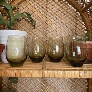 Vintage Set of 4 Smoky Green Libbey Glasses MCM Green Glassware