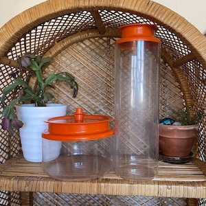 Vintage Orange & Clear Tupperware Canisters 1.5L Short or 1.6L Tall Button Canister
