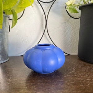 Vintage Matte Blue Ceramic Bulb Vase TR B7 Small Round Bulb Vase