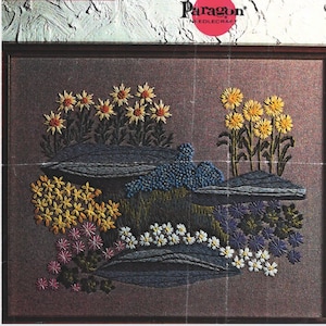 DIGITAL &#39;Rock Garden&#39; Paragon Crewel Kit Square Vintage Floral Embroidery Pattern