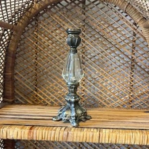 Vintage Hollywood Regency Ornate Clear Lucite Candlestick Holders