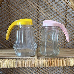 Vintage Yellow or Pink Syrup Dispensers Clear Glass Retro Cream Dispenser