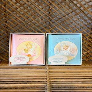 Vintage 70s Baby Girl or Baby Boy Tiny Pink or Blue Photo Album 4 1/4&quot;x 4&quot;