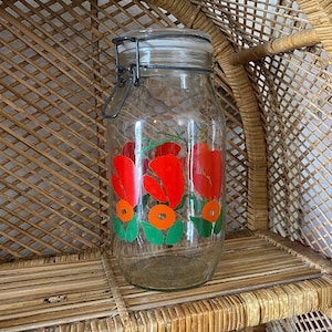 Vintage Ermetico 2L glazen bus met bloemen Carlton Glass vintage voedselopslag