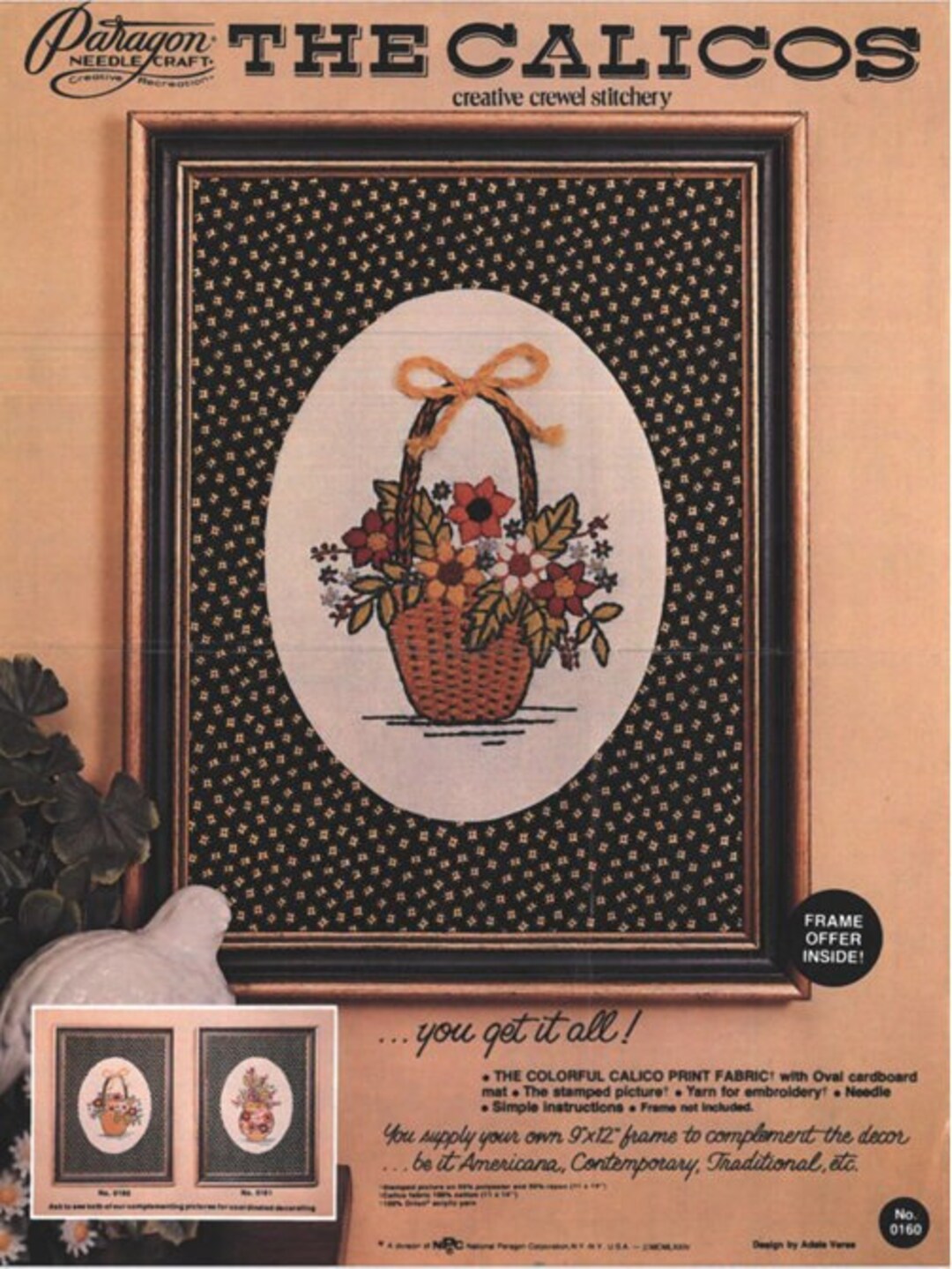 DIGITAL 'the Calicos' Paragon Crewel Kit 9x12 Vintage Floral Embroidery ...