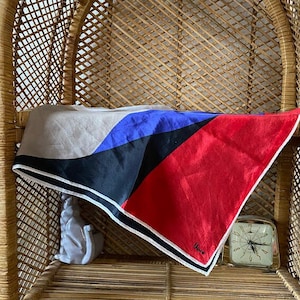 Vintage Vera Neumann Red White Blue White Black Abstract Square Silk Scarf