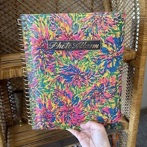 Vintage 70s Colorful Flower Power Large Photo Album 11 1/2 x 9 1/2&quot;