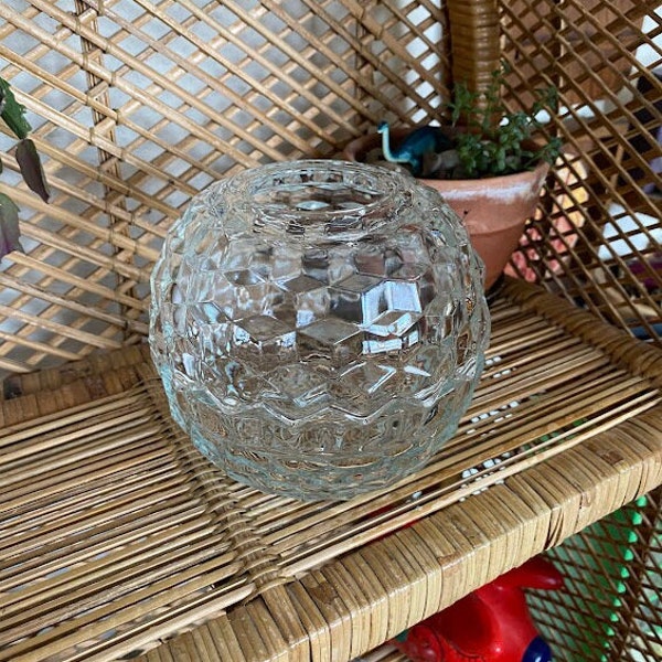 Vintage Clear 2 Piece Glass Geometric Sphere Tea Light Fairy Lamp