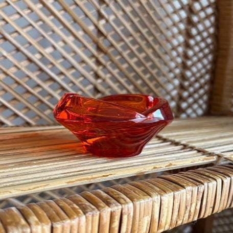 Vintage Viking Persimmon Red Glass Tulip Ashtray Midcentury Modern