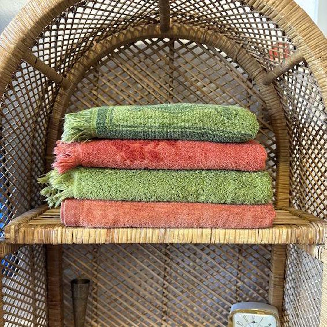 Vintage Green or Rust Floral Full Towels 70s 80s 90s Towels - Etsy