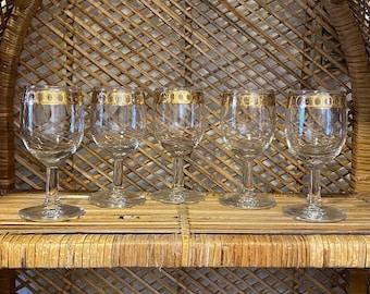 Vintage Set of 5 Culver Antigua Dessert Wine Glasses with 22k Gold Trim