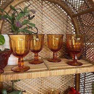 Vintage 4oz OR 8oz Noritake Provincial Amber Set of 4 Wine Glasses Midcentury Glass Water Goblets