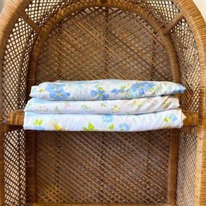 Vintage Blue Floral Patterned Fitted Sheets YOUR PICK 60s 70s 80s Bed Linens